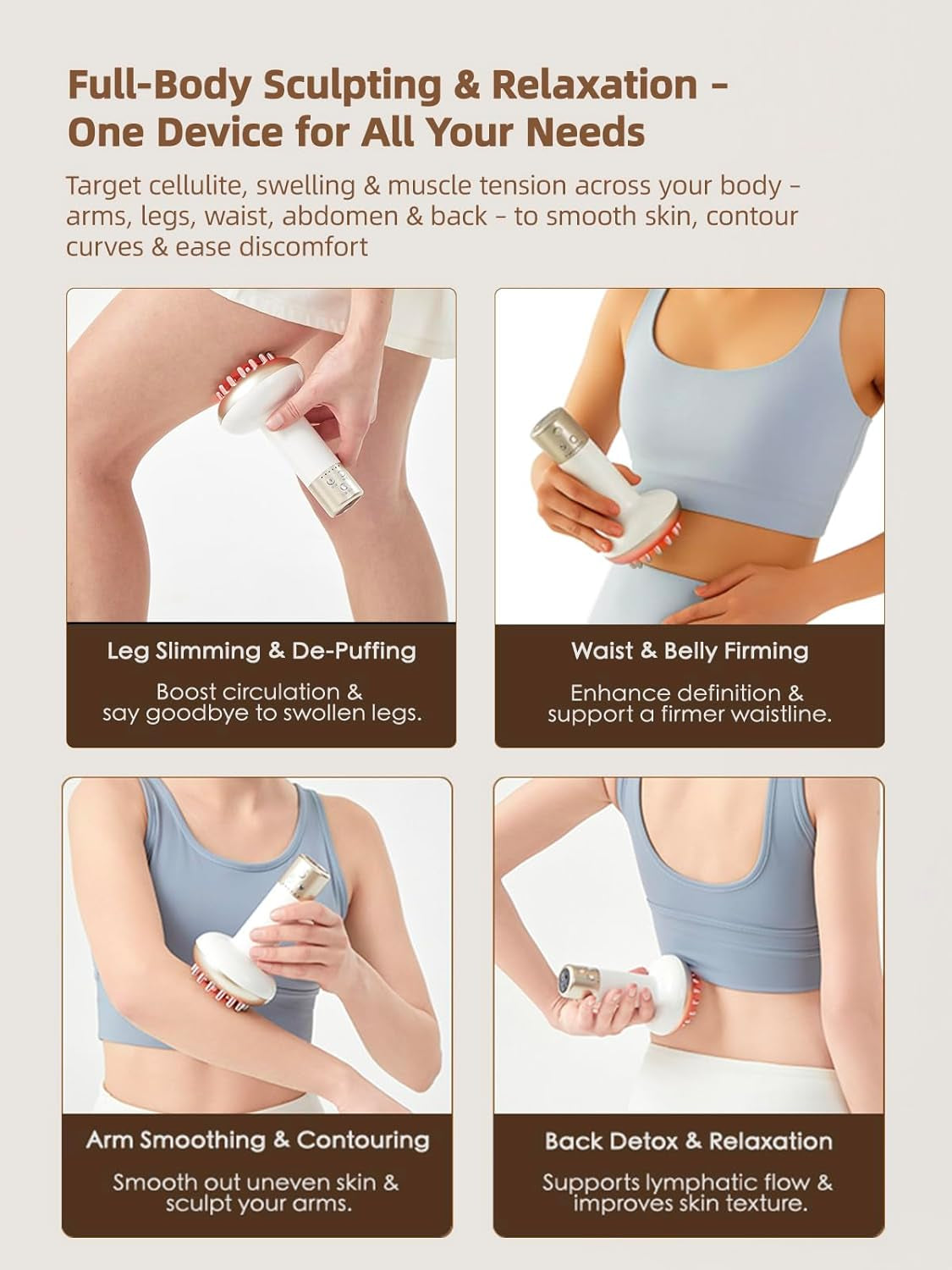 Lymphatic Drainage Massager & anti Cellulite Massage Tool, Reduce Stretch Marks & Cellulite, for Legs, Arms & Belly, Body Sculpting Machine with Microcurrent, Light, Heat & Vibration,White